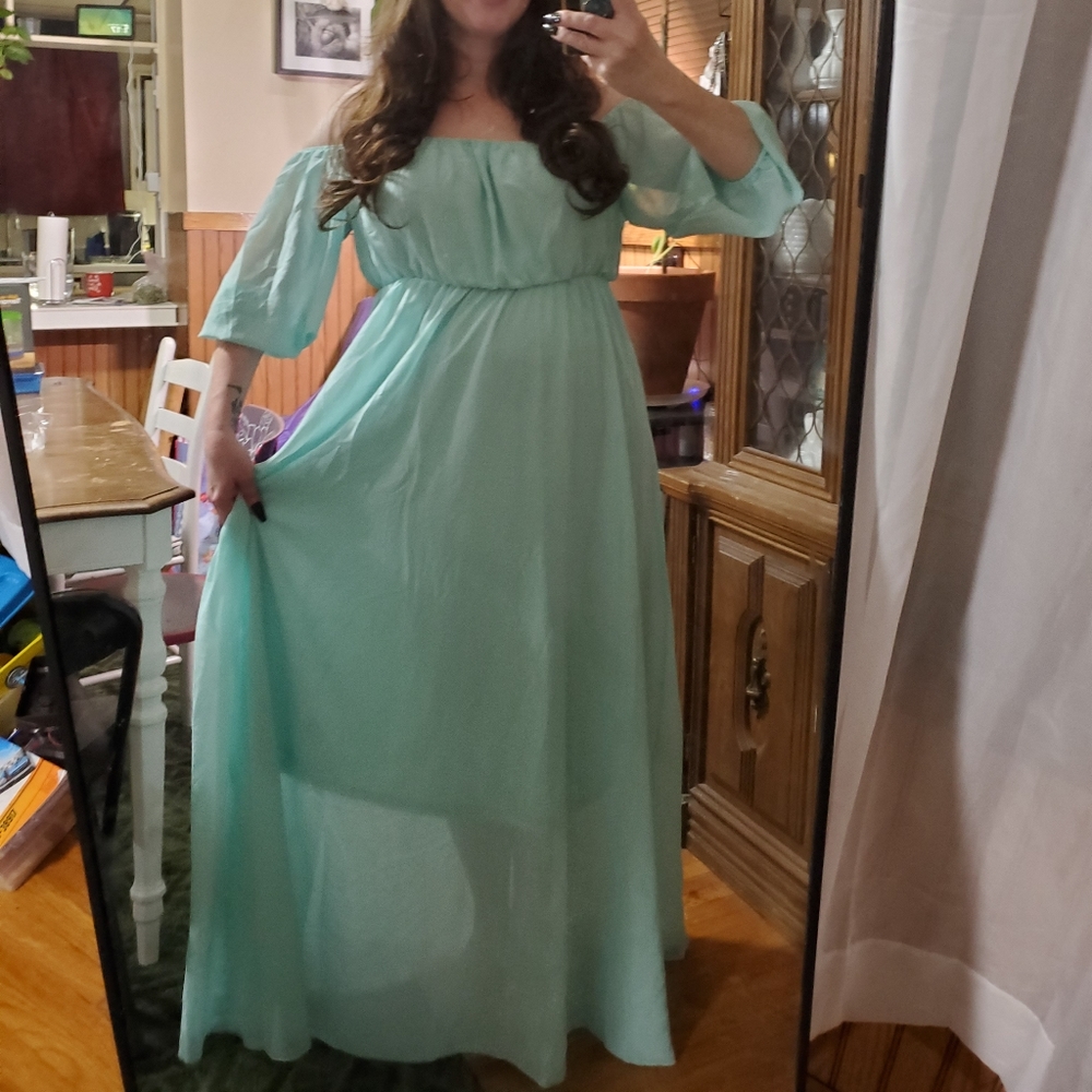Aqua Puff Sleeve Dress - Picture 7 of 7